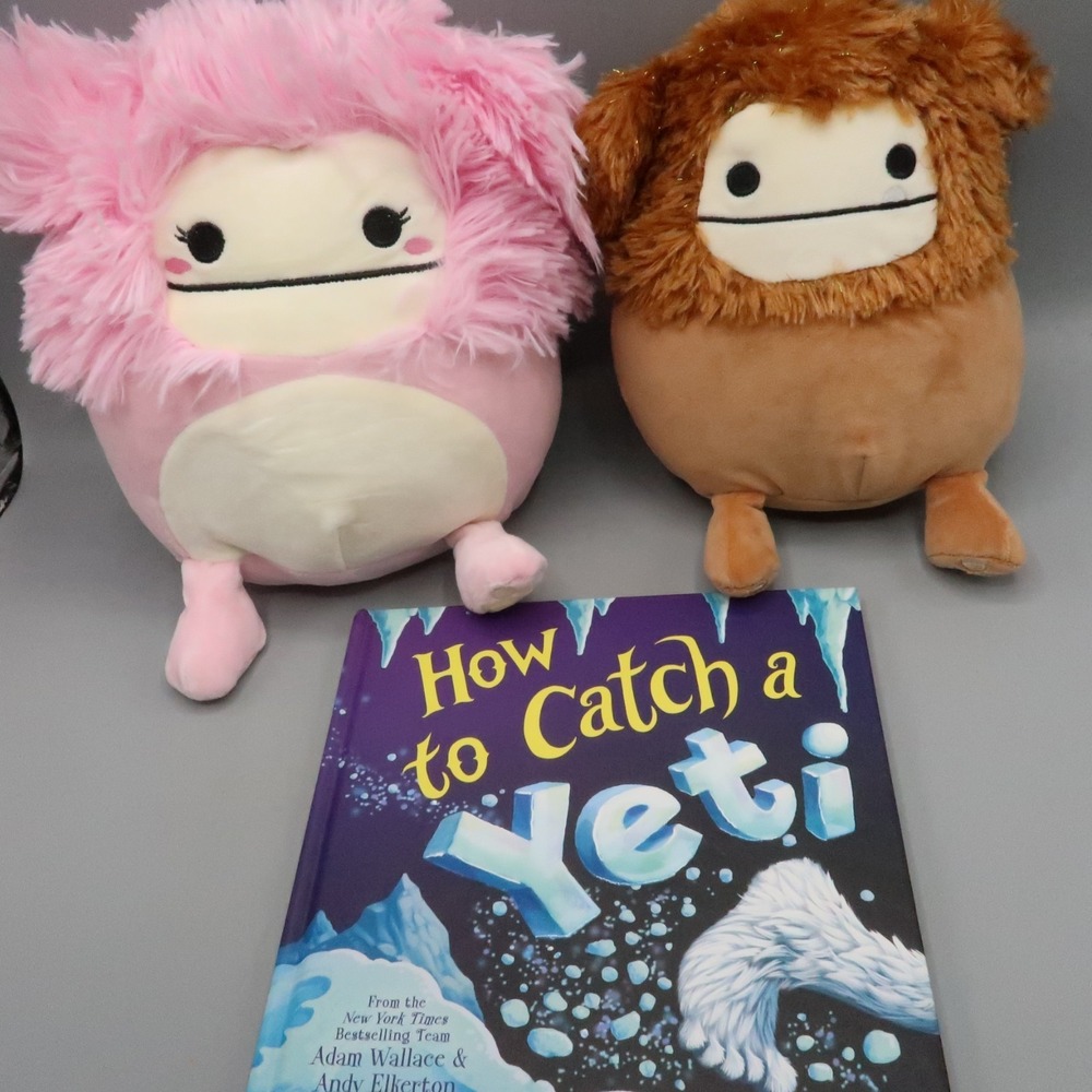 2 Squishmallows Brown Benny & Pink Brina Bigfoot Yeti with Book Catch a Yeti lot